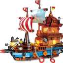 Pirate Ship Building Blocks Set with Lights, Compatible with Lego Set, Modern Boat Model Toy Building Kit for Adults, Idea Christmas Birthday Gift for Kids Teens Girls Boys 8-14+ (916 PCS)
