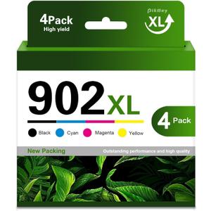 902XL Ink Cartridges Combo Pack 4-Pack (Black/Cyan/Magenta/Yellow) Replacement for HP 902XL 902 OfficeJet Pro 6960 6968 6970 6971 6976 Printers