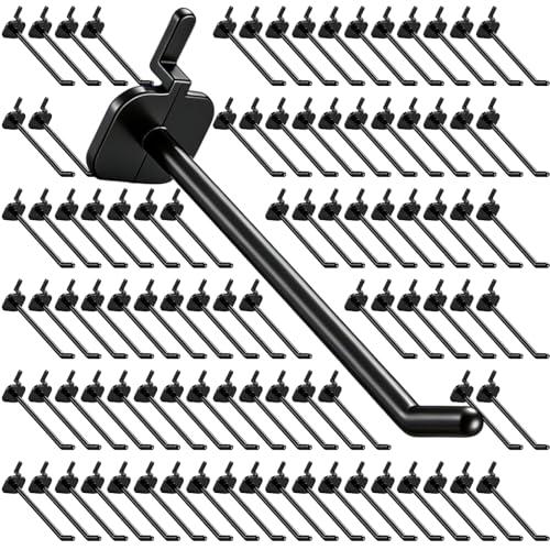 Geelin 200 Pack 4 Inch Plastic Pegboard Hooks Peg Board Shelving Hooks Pegboard Locking Hook for Peg Boards Craft Storage Garage Kitchen Wall Display Organizer Tools, Black