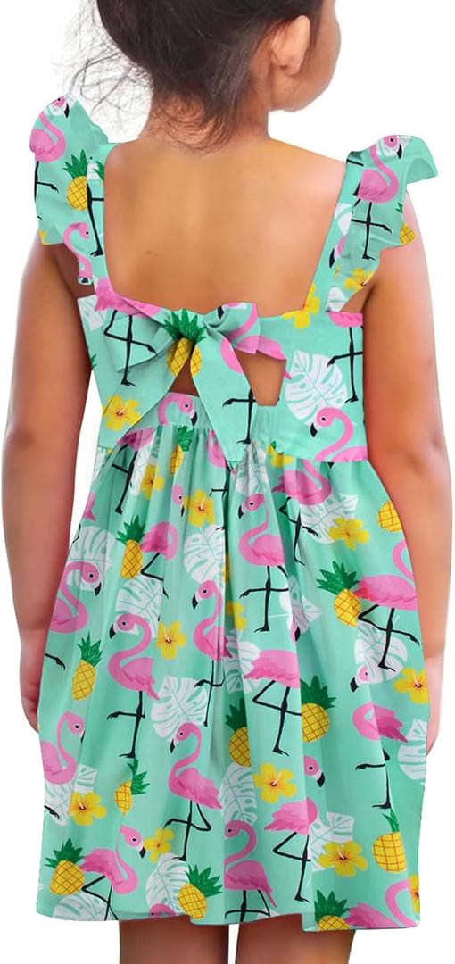 Vieille Toddler Girls Summer Dress Ruffle Short Sleeve Cute Mermaid Backless Kids Casual Beach Dress 3-7T (Green)