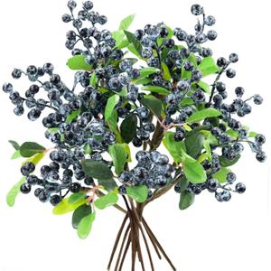 FiveSeasonStuff Versatile Artificial Holly Blue Berry Branches: Set of 20 for Stunning Decor