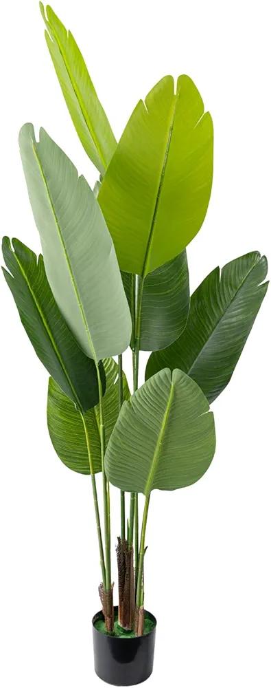 Artificial Bird of Paradise Plant,5 FT Fake Banana Leaves Plants Faux Tropical Palm Tree Floor Plant Potted, Artificial Tree for Home Office Living Room Decor Indoor Perfect Housewarming Gift.