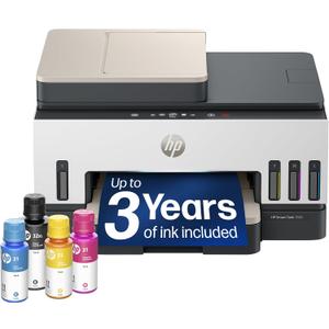 HP Smart Tank 7603 Wireless All-in-One Ink Tank Printer, Scanner, Fax, Copier with up to 3 Years of Ink Included, Best-for-Home Office, Cartridge-Free Refillable, AI-Capable (9B5D1A)
