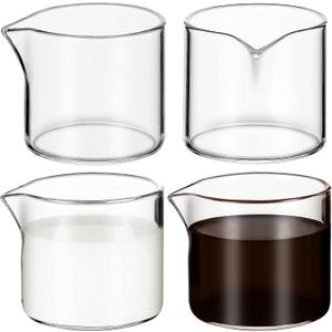 Leinuosen 4 Pcs Small Glass Creamer Pitcher Set Transparent Mini Poured Glass Tea Pitcher, Milk and Coffee Serving Jugs for Tea Milk Coffee(4 oz,No Handle Style)