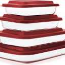 8-Piece Deep Glass Baking Dish Set with Plastic lids,Rectangular Glass Bakeware Set with Lids, Baking Pans for Lasagna, Leftovers, Cooking, Kitchen, Freezer-to-Oven and Dishwasher, Red