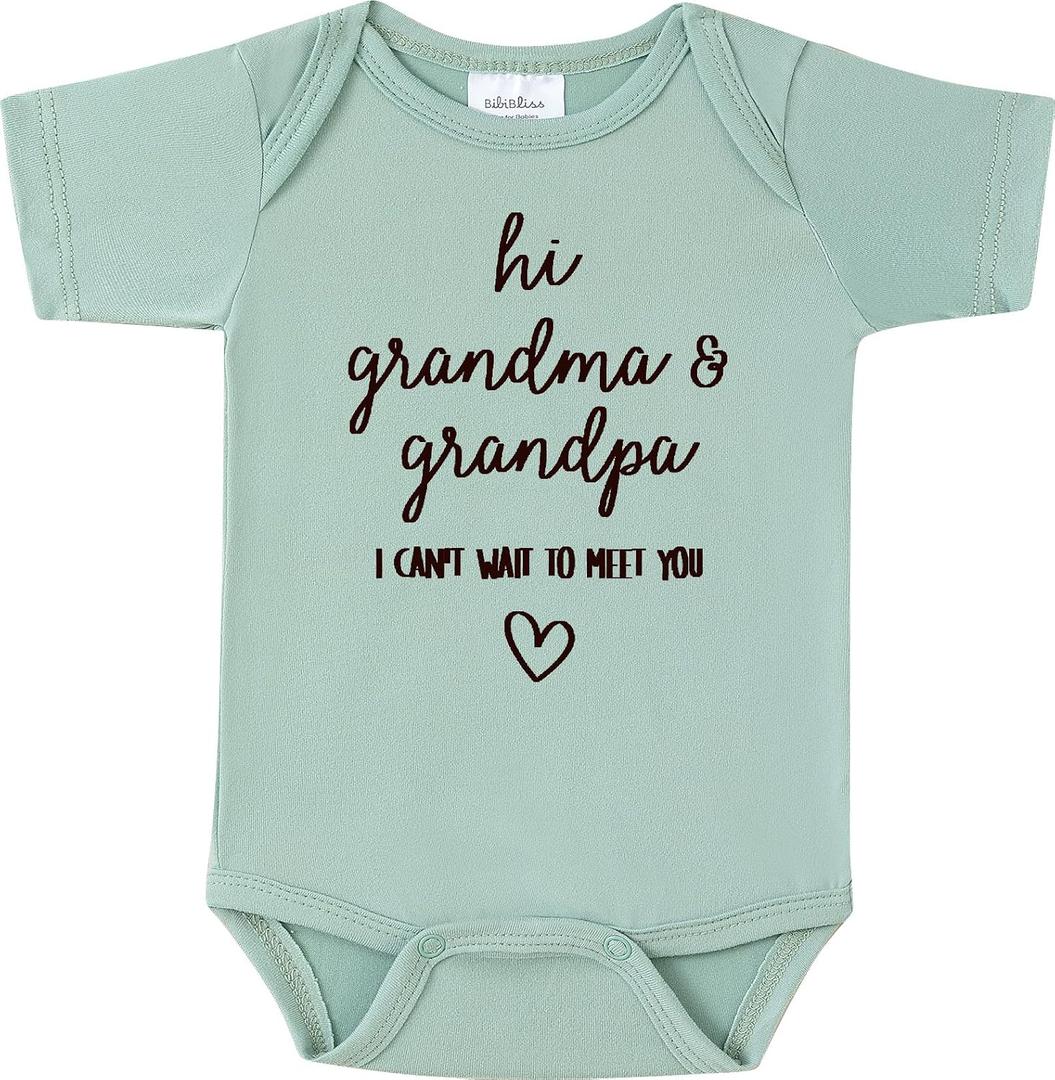 Hi Grandma& Grandpa I can't Wait to Meet You Baby Announcement Onesie,Pregnancy Announcement for Grandparents