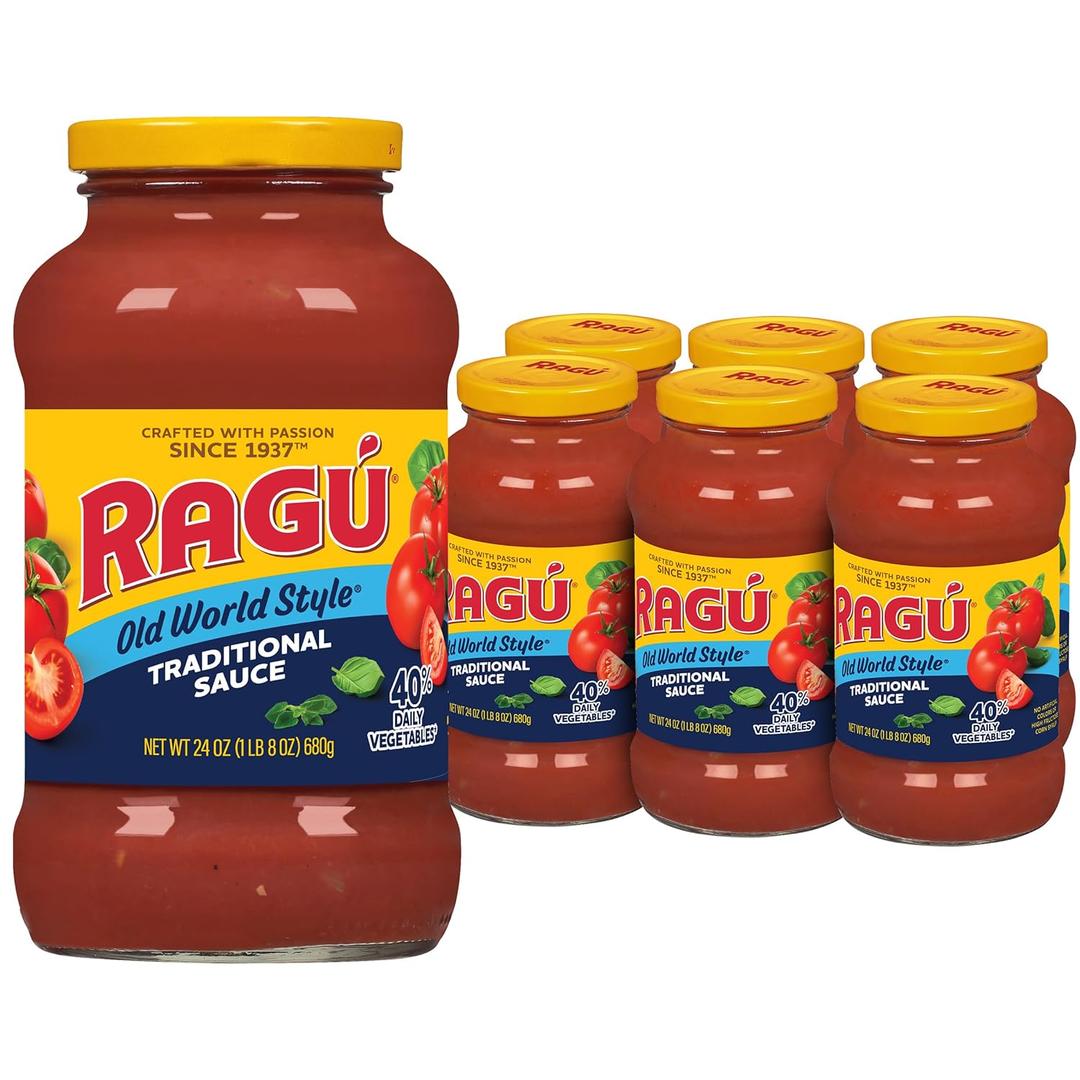 Ragu Old World Style Traditional Sauce, Perfect for Italian Style Meals at Home, 24 OZ (Pack of 6) (EXP 10/09/27)