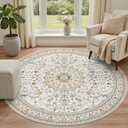 Round Area Rug for Living Room: 8ft Washable Rug for Bedroom Beige