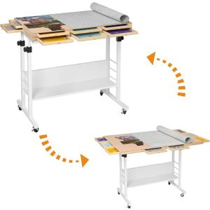 Tektalk 2000 Piece Foldable Puzzle Board with Height Adjustment, Jigsaw Puzzle Table with 2 Felt Cover & 8 Sorting Trays/Drawers, Puzzle Easel with Legs, Enclosed with 4 Roller Wheels (White)