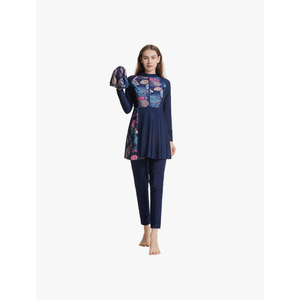 Muslim Swimsuits for Women Long Sleeve Built-in Bra Swimming Tops + Swimming Pants + Hijab Burkini Full Cover Swimwear
Size -L