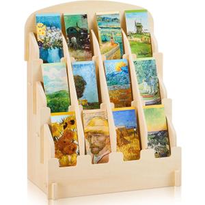 Bookmark Display for 2.2'' Bookmark, Portable Sticker Holder, Adjustable Stand, Curved Pockets Greeting Card Display for Business Vendor, Retail Store Shop(12 Pockets,Wood)
