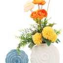 Coastal Vase Set of 2 - Seashell Decor Centerpiece for Shelf & Coffee Table, Blue and White Modern Ribbed Ceramic Flower Vase Home Accents with Shell Design, Beach Decor