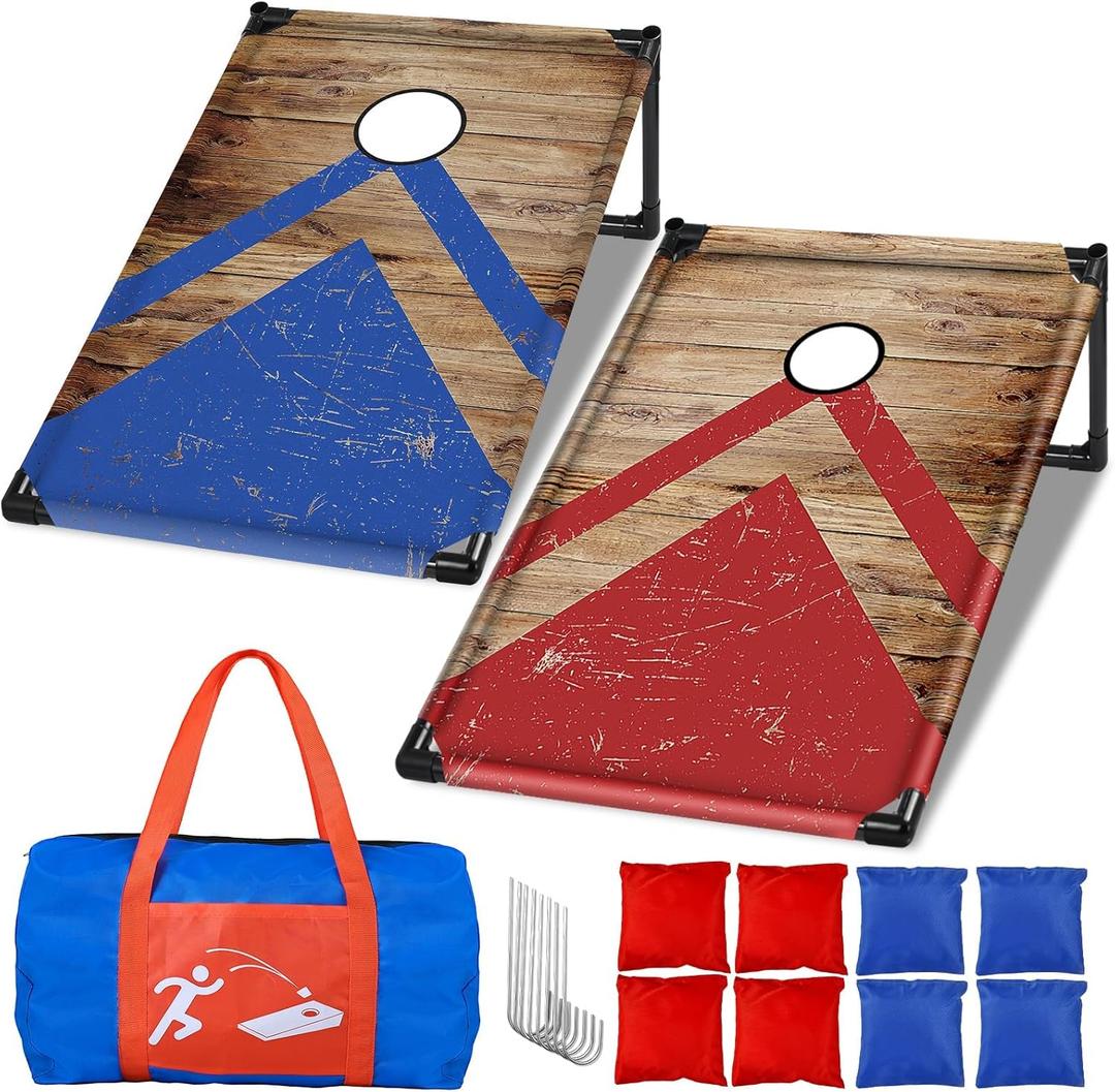 NZQXJXZ 3x2 ft Cornhole Board Set with 8 Bean Bags and Carrying Bag, Outdoor Toss Game Set for Kids and Adults, Portable Corn Hole Sets for Beach Lawn Backyard (Brown Blue Red)