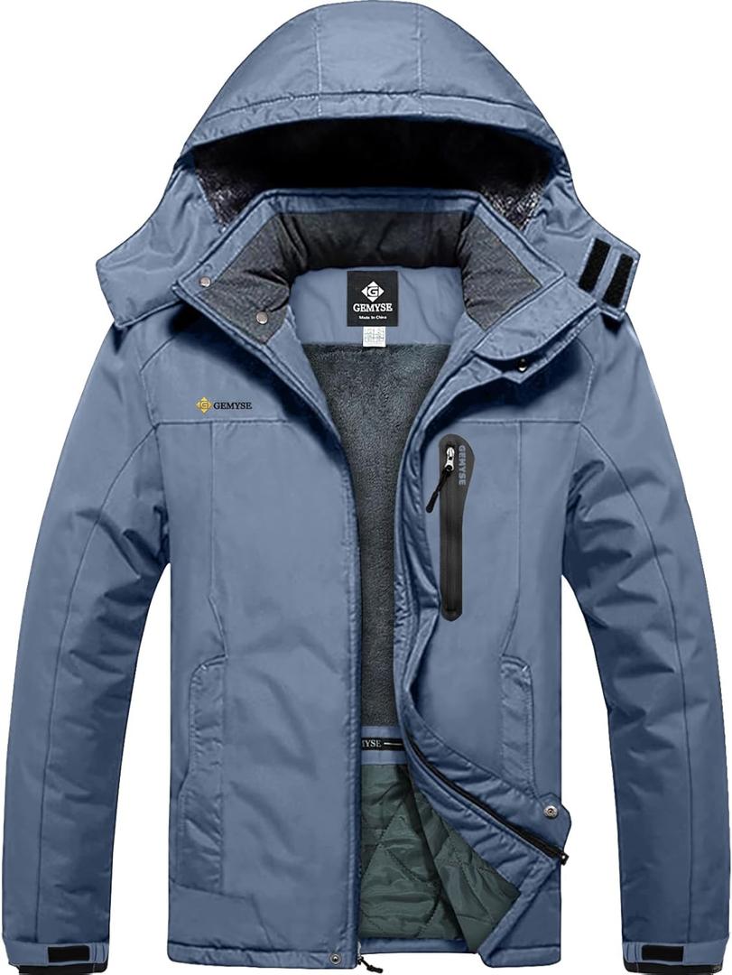GEMYSE Men's Ski Snow Jacket Warm Winter Waterproof Coat Snowboard Rain Jacket Hooded Windproof Windbreaker (Medium, Haze Blue)