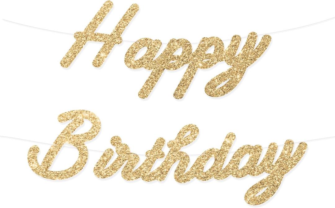 HOUSE OF PARTY Happy Birthday Banner | Gold Happy Birthday Sign for Decor, Backdrop | Cursive Paper Banner for Party Decoration (Gold)