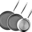 Non Stick Frying Pan Set,Hybrid Nonstick Frying Pan 3 Piece,8,10 &12 Inch Stainless Steel Pans,PFAS PFOA PTFE Free,Stay-Cool Handle,Dishwasher-Friendly,Oven-Safe,Compatible with All Cooktops