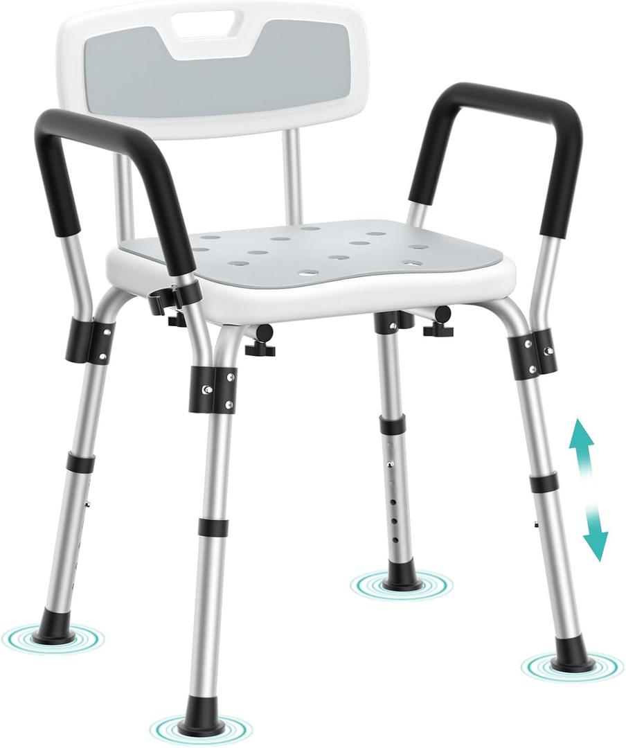 Kicimpro HSA/FSA Shower Chair for Elderly & Disabled, 10 Min Installation, Heavy Duty Bath Chair with Pad, 6 Adjustable Height Shower Seat for 5'1"-6'4" Users