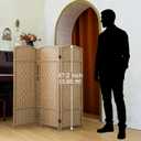 Compact 3 Panel Short Room Divider, 47.2 Inch Tall Double-Sided Rattan Folding Privacy Screen for Home & Office,Light Brown