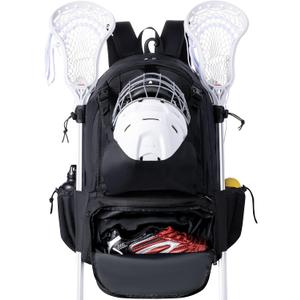 Lacrosse Bag Extra Large Lacrosse Backpack with Tow Stick Holder (XXL-Black)