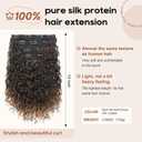Flufymooz 4PC Clip in Hair Extensions, 14 Inch 100 Pure Protein Silk Short Hairpiece Deep Curly Wavy Hair Extensions Clip in Natural Soft Hairpiece for Women-Dark Almond brown with copper