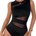 Milumia Women's Cut Out Sheer Mesh Bodysuit Top See Through Sleeveless Body Suits Going Out (Large, Black)
