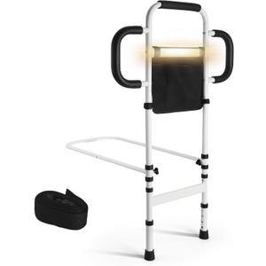 Three Grab Bars Bed Rails for Elderly Adults Safety, Bed Assist Rail with Leg, Adjustable Bedside Handle for Seniors Fall Prevent Bed Cane, Medical Bed Rail Fits Queen, King, Full, Twin