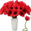 Censen 42 Pcs Artificial Poppy Flowers Bulk PU Silk Poppy Flowers 11 Inch Anemone Stems Artificial Floral Table Centerpiece Decor for Halloween Wedding Home Party Veterans Supplies(Red)