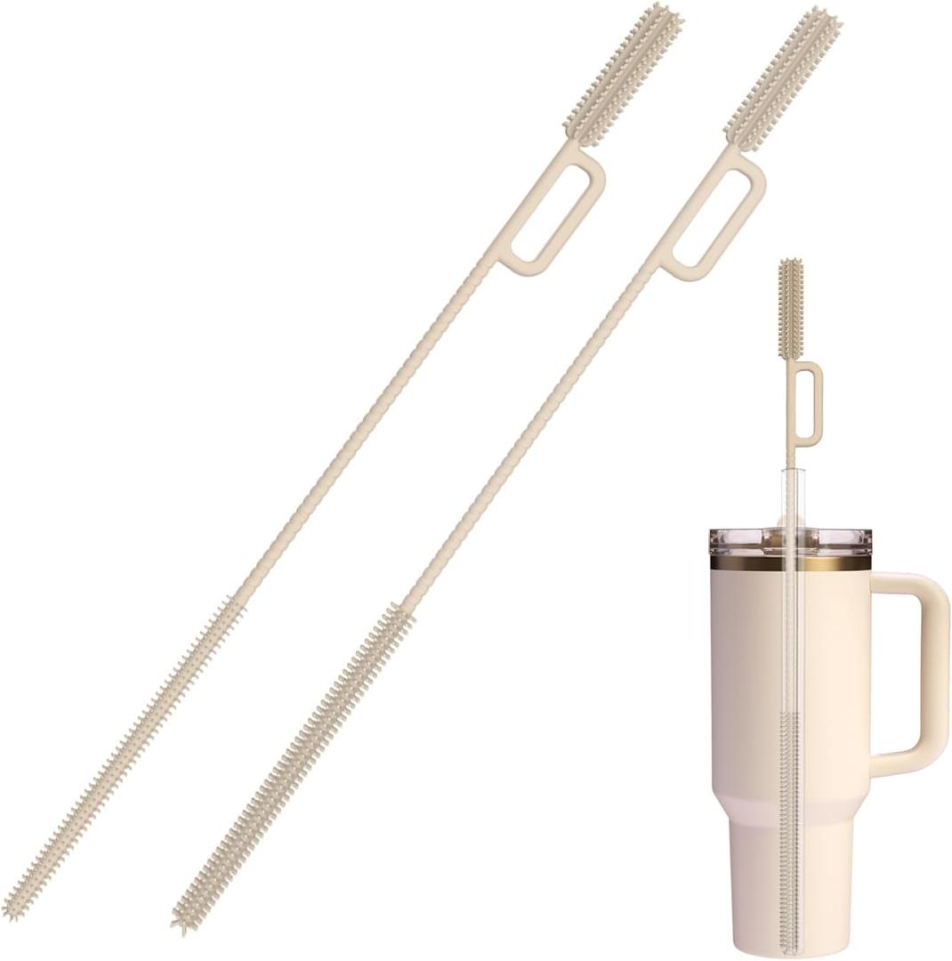 2 x vodvob 2Pcs Premium Silicone Straw Cleaner Brush, 9.84in Extra Long Flexible Straw Cleaning Tool for Glass & Smoothie Straws (Pink, 6mm/9mm) (Double-headed - Off-white)