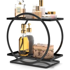 2 Tier Perfume Organizer for Dresser, Black Gold Perfume Organizer Makeup Perfume Stand Organizer for Vanity, Cosmetics Ideal Gift for Perfume Lovers-Black, WIO002-Black