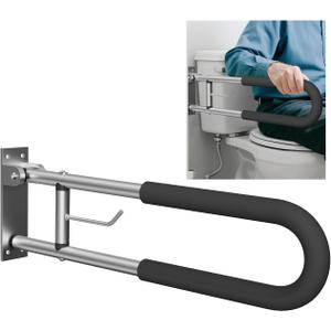 Foldable Toilet Grab Bar with Paper Holder, 30" Wall Mounted Bathroom Handicap Safety Rail, 450LBS Heavy Duty 2mm Aluminum Support Bar for Elderly, Disabled & Toilet Assistance