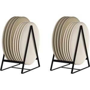 2 Pack Triangle Plate Holders Organizers Large Upright Cabinet Dish Drying Racks Metal Plate Dish Organizers Racks Stands for Countertop and Cupboard Black