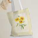 Yellow Striped Sunflower Canvas Tote Bag for Books, Travel & Daily Use, Magnetic Buckle, 16x14 Inch