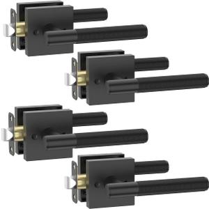 Asidrama 4 Pack Passage Matte Black Door Handles, Door Lever with Door Knobs Indoor for Bedroom or Bathroom, Matte Black Door Handles Interior with Locks for Left Right Sided Doors