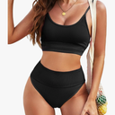 Womem 2 Piece High Waisted Bestselling Bikini Set Color Block Swimsuit 2025 Summer Beach Swim Bathing Suit Medium