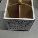 Rotating Utensil Holder for Kitchen Counter, Wood Utensil Organizer Silverware Organizer Rustic Cutlery Holder Utensil Crock, White Flatware Organizer Utensil Caddy for Forks, Spoons, Knives