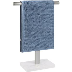 BathAce Hand Towel Holder, T-Shape Hand Towel Stand for Bathroom, Hand Towel Rack Bar Standing for Vanity Kitchen Countertop, 304 Stainless Steel (White Marble Base)
