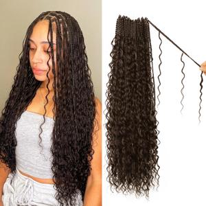 Boho Crochet Braids Pure Protein Fiber Close to Human Hair 18 Inch Goddess Box Braids with Soft Curls Bohemian Braids Crochet Hair for Black Women (18Inch,4#)