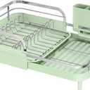 SAYZH Dish Drying Rack - Expandable Dish Rack for Kitchen Counter, Rust-Resistant Dish Drainer with Utensil Holder and Raised Guardrail, Kitchen Organizer for Cup and Bottle (Green)