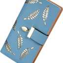 Sweet Cute Chocolate Women's Long Leaf Bifold Wallet Leather Card Holder Purse Zipper Buckle Elegant Clutch Wallet Handbag for Women-Blue
