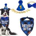 ADOGGYGO Dog Birthday Party Supplies, Multi Size Offered, Blue Birthday Boy Dog Bandana, Pet Party Hat with Numbers Bow for Medium Large Pets (Large)