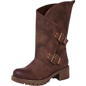 GLOBALWIN Women's The Twisted Rider Motorcycle Boots Mid-Calf Fashion Boots For Women Low Heel (8, Brown) GLOBALWIN Women's The Twisted Rider Motorcycle Boots Mid-Calf Fashion Boots For Women Low Heel (8, Brown)