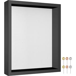 Califortree 8x10 Shadow Box Frame with Soft Linen Back - Metal Push Pins Included, Memory Shadow Box Display Case for Bouquet Awards Medals Wedding Photos and More, Black