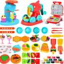 Aprilwolf 59 PCS 3 in 1 Dough Sets for Kids Ages 3-4-8, Art Crafts Dough Tools Kit, Ice Cream Playset Noodle Hamburger Maker Machine, Kitchen Creations Food Play Toys Toddlers Boys Girls