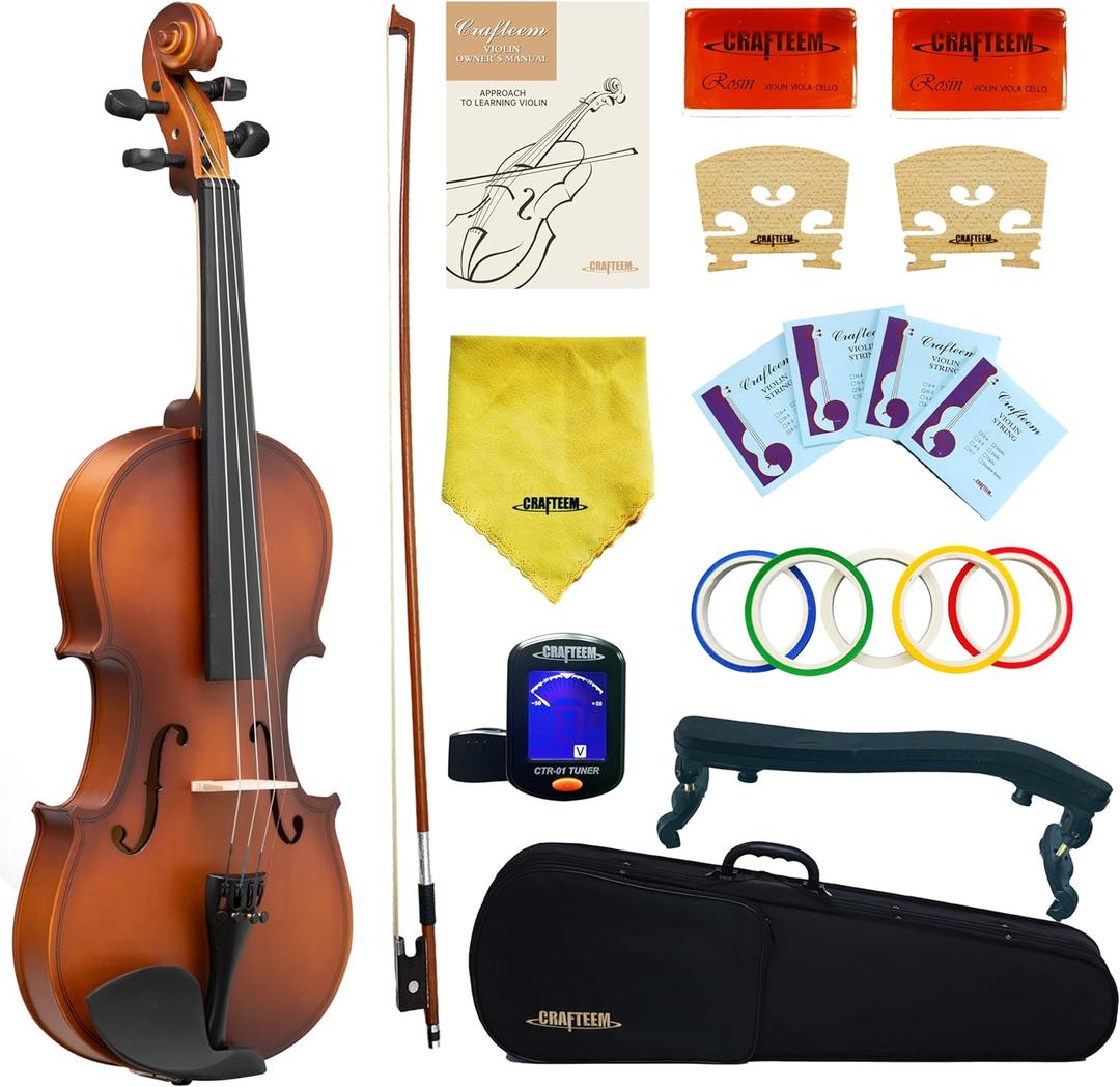 Crafteem Handcrafted Premium Violin Outfit for Kids Beginner, Student, and Adults -Perfect Your Sound and Unlock Your Musical Potential with Confidence. (Matte Antique, 1/2)