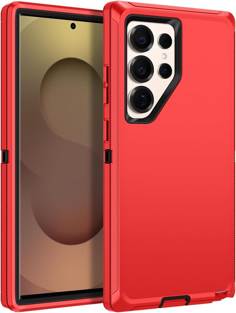 for Samsung Galaxy S25 Ultra Case Heavy Duty Protective Shockproof Drop proof 3-Layer Full Body Protection [Without Screen Protector] Tough Rugged Case for Galaxy S25 Ultra, Red/Black