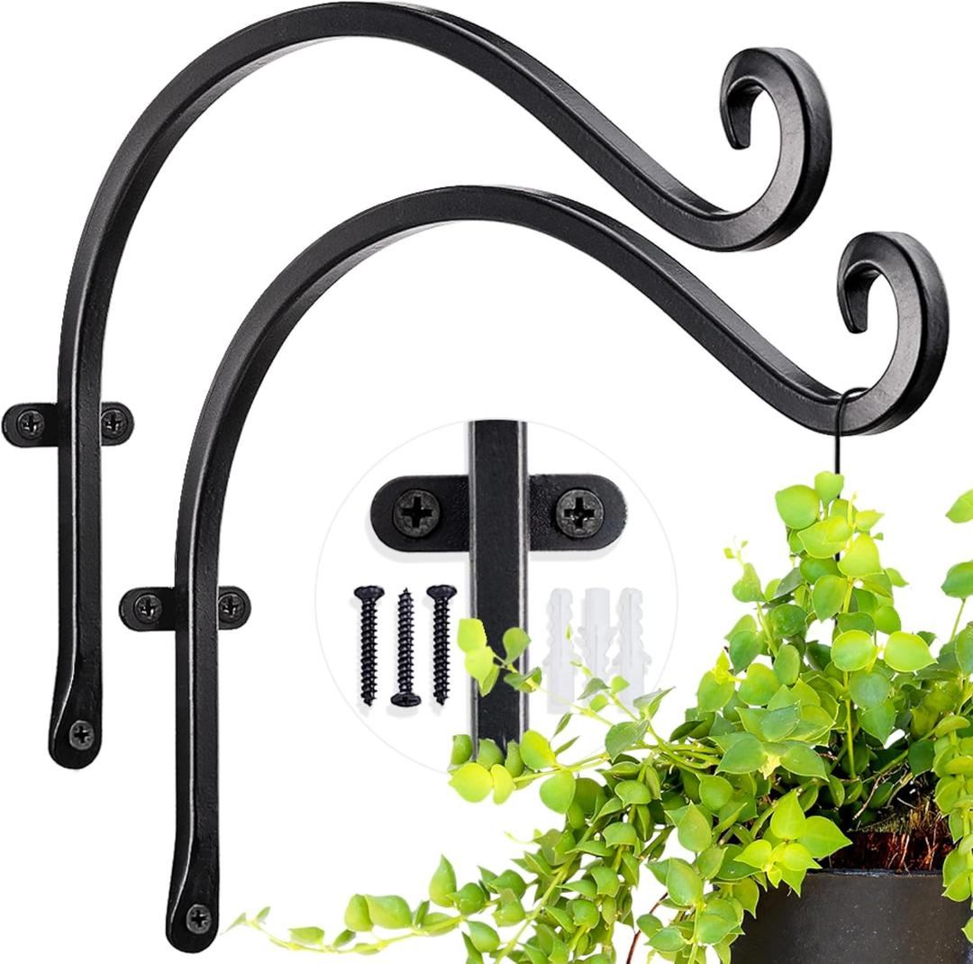 AJART Hanging Plant Hanger Outdoor: 12-Inch Bird Feeder Wall Hooks - Black Metal Plant Bracket Hook for Hanging Flower Baskets