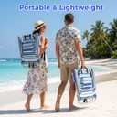 Backpack Beach Camping Chairs with 8 Positions Lay Flat, 1 Pack Lightweight Folding Beach Chair with Adjustable Headrest, Pouch, Cup Holder for Outdoor Lawn Picnic, Support 300LBS(Stripes_Blue & Cyan)