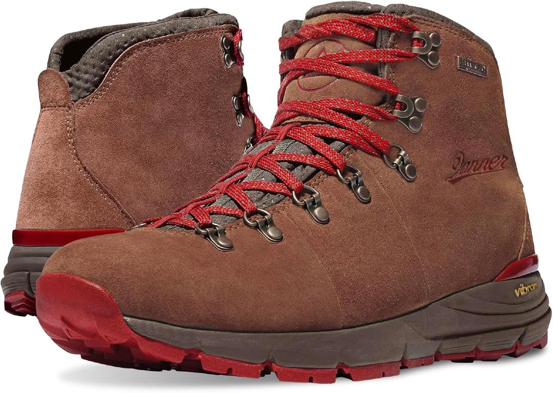 Danner Mountain 600 Waterproof Hiking Boots for Men - Lightweight, Durable Upper with Breathable Lining, Shock-Absorbing Footbed & Traction Outsole (8 Wide, Brown/Red)