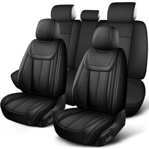 Car Seat Covers Full Set, Universal Fit Black Seat Protectors, Waterproof Anti-Slip Automotive Leather Car Seat Cushion for Most Sedan, SUV, Pick-up Truck,Seat Covers for cars Front and Rear,5 Seats