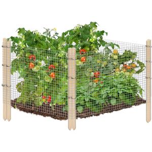 Ease to Install Garden Fence Animal Barrier Set - Included 15.8ft x 16in Rustproof Metal Wire Net, 8pcs Cedar Stakes, Gloves, for Raised Garden Bed Plant Protectors from Rabbit, Chickens, Puppies